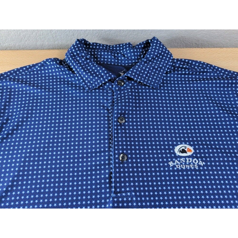 FG Tech Golf Polo Shirt Bandon Dunes Mens  Large Blue Stars AOP USA